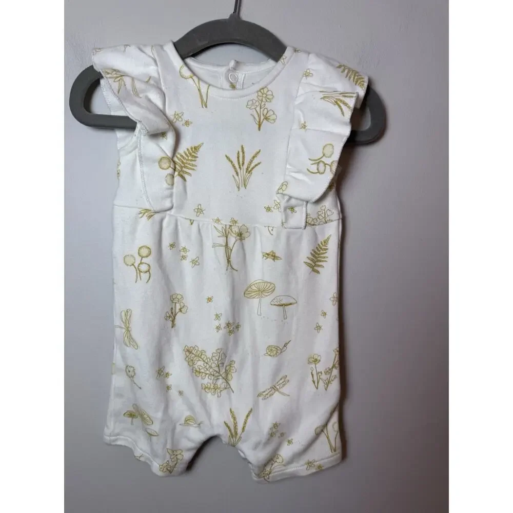 PEHR Botanica Sleeveless Romper, Marigold Baby Girl 0-3 Months Organic Cotton